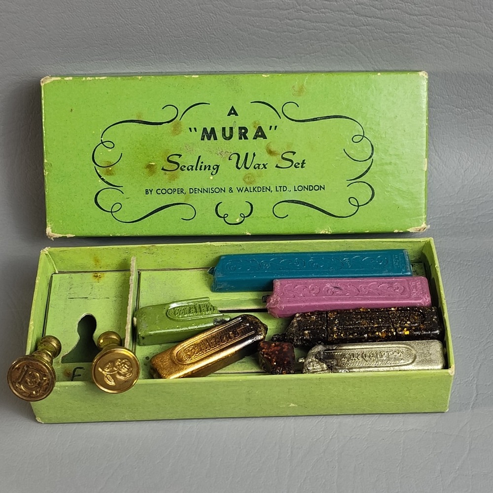 Vtg Mura Sealing Wax Set‎ Rose & Letter 'E' Monogram Stamp Brass Seal England